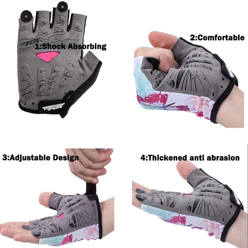 DuShow Women Half Finger Cycling Gloves,Gel Padded Anti-Slip Shock-Absorbing Mountain Road Bicycle Biking Bike Short Fingerless Gloves(Pink,L) - Image 4